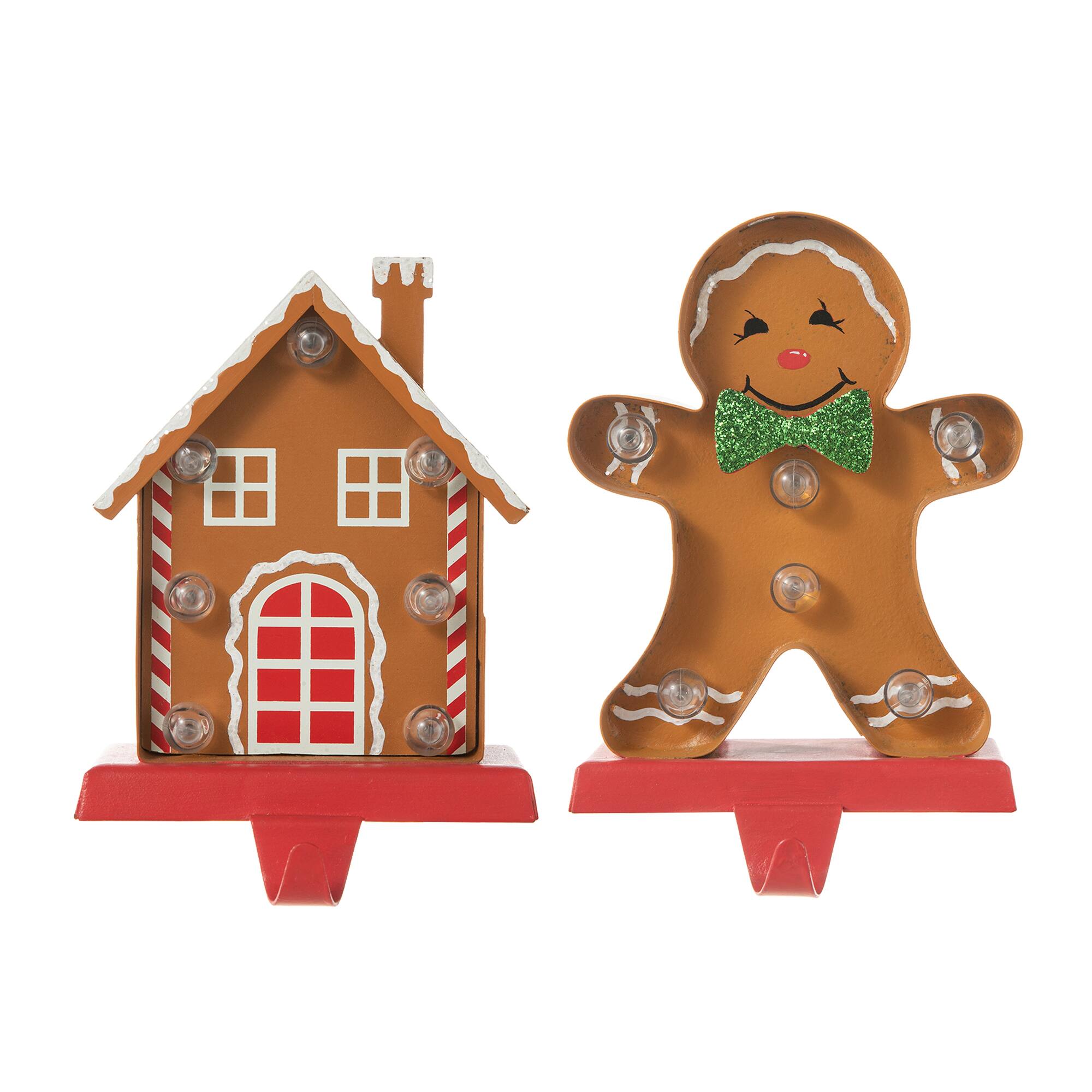 Glitzhome® Marquee LED Gingerbread House & Gingerbread Man Christmas Stocking Holder Set